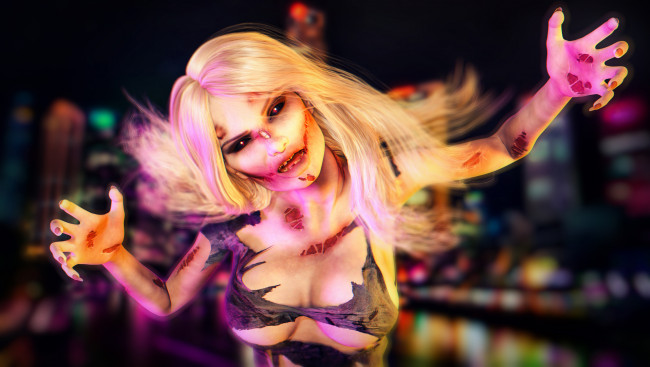 Обои картинки фото 3д графика, ужас , horror, демон, девушка