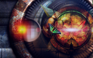 Картинка 3д+графика животные+ animals кольца бабочка цветок