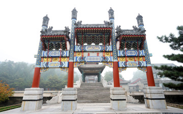 обоя города, пекин , китай, храм, ступени, деревья