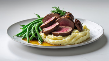 обоя 3д графика, еда-, food, ростбиф, говядина, фасоль, картофельное, пюре