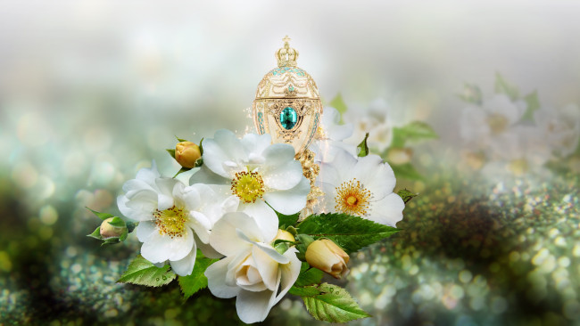 Обои картинки фото праздничные, пасха, яйцо, шиповник