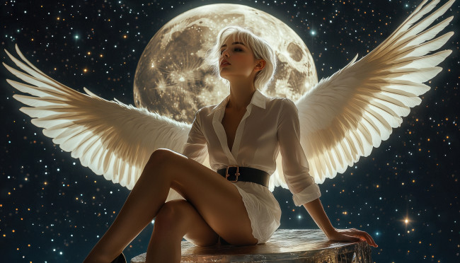 Обои картинки фото девушка, 3д графика, ангел , angel, фигурка, ножки, секси, грудь, ангел, крылья