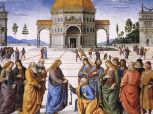 обоя вручение, ключей, петру, рисованные, pietro, perugino