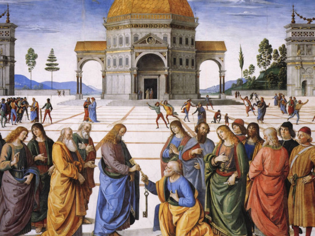 Обои картинки фото вручение, ключей, петру, рисованные, pietro, perugino