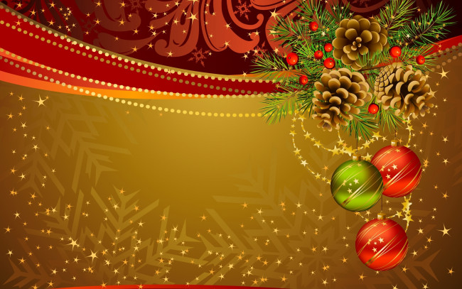 Обои картинки фото праздничные, векторная, графика, новый, год, шарики, шишки