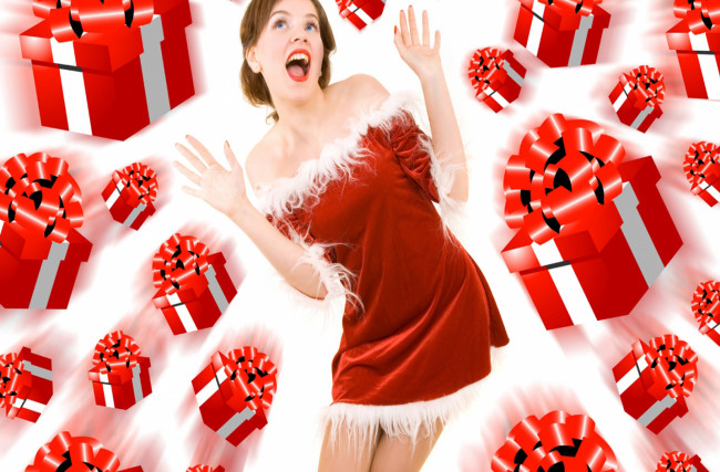 Обои картинки фото -Unsort Снегурочки, девушки, unsort, снегурочки, девушка, подарки