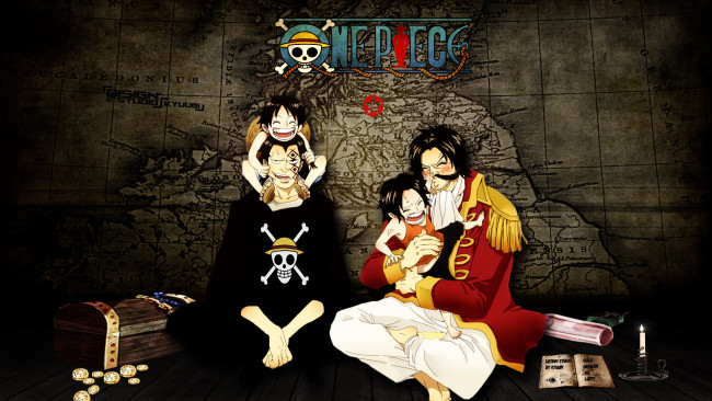 Обои картинки фото аниме, one, piece, monkey, d, luffy, portgas, ace, dragon, gol, roger