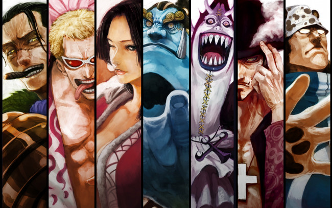 Обои картинки фото аниме, one, piece, boa, hancock, sir, crocodile, donquixote, doflamingo, dracule, mihawk, gecko, moria, jimbei