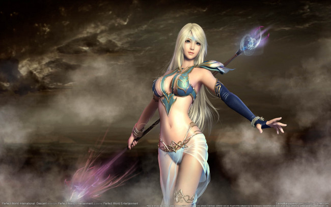 Обои картинки фото perfect, world, international, descent, видео, игры, посох, девушка, магия