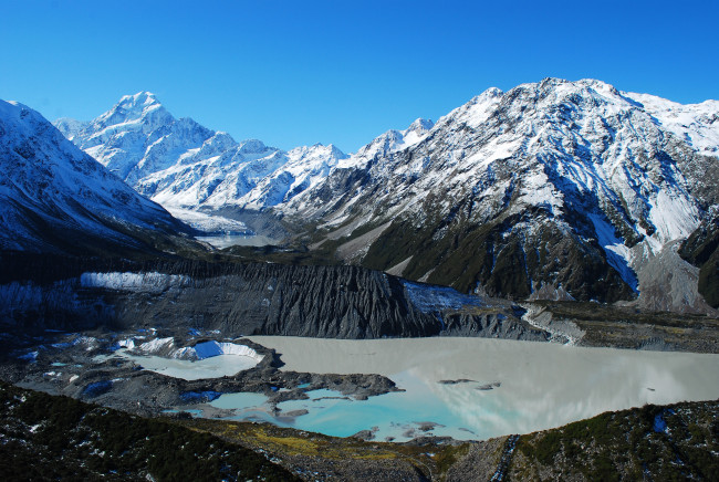 Обои картинки фото mount, cook, national, park, new, zealand, природа, горы, озеро, снег