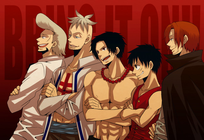 Обои картинки фото аниме, one, piece, shanks, thatch, marco, monkey, d, luffy, portgas, ace