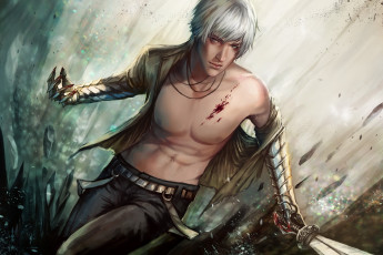 Картинка фэнтези люди рубашка меч парень воин