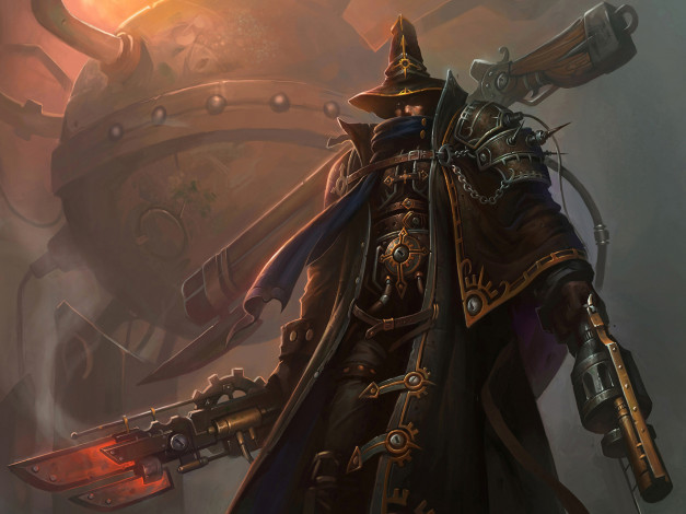 Обои картинки фото фэнтези, люди, мужчина, шляпа, оружие, стимпанк, револьвер