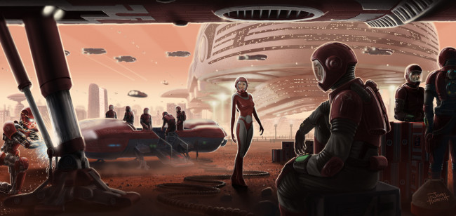 Обои картинки фото фэнтези, люди, станция, космическая, астронавты, космонавты, звездолеты