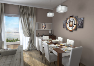 Картинка 3д+графика реализм+ realism стол стулья столовая комната дизайн стиль интерьер