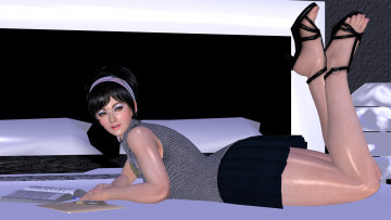 Картинка 3д+графика люди+ people книга очки фон взгляд девушка