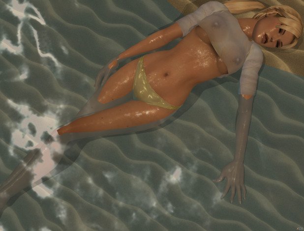 Обои картинки фото 3д графика, люди , people, бассейн, фон, взгляд, девушка