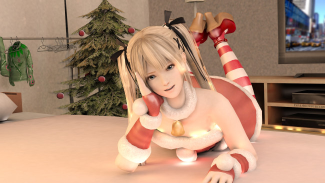 Обои картинки фото 3д графика, люди , people, елка, девушка, взгляд, фон