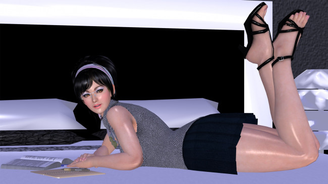 Обои картинки фото 3д графика, люди , people, книга, очки, фон, взгляд, девушка