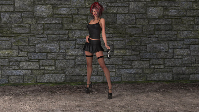 Обои картинки фото 3д графика, люди , people, взгляд, рыжая, фон, девушка, стена