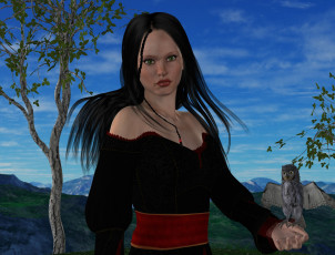 Картинка 3д+графика люди+ people фон взгляд девушка сова