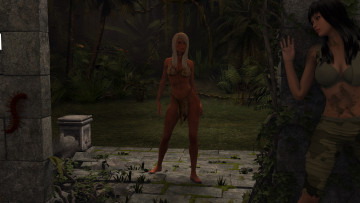 обоя 3д графика, фантазия , fantasy, лес, фон, взгляд, девушка