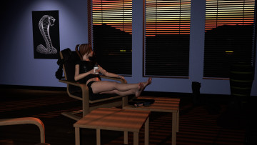 Картинка 3д+графика люди+ people девушка интерьер фон взгляд