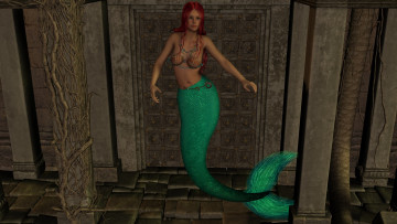 Картинка 3д+графика существа+ creatures девушка ундина фон взгляд