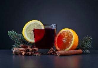 Картинка праздничные угощения апельсин глинтвейн корица бадьян