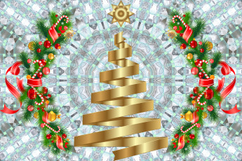 Картинка праздничные векторная+графика+ новый+год ветки игрушки фон шары