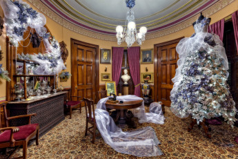 Картинка праздничные Ёлки покрывало шелковое оригинальное люстра дерево комната