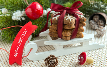 Картинка праздничные угощения бант лента печенье санки