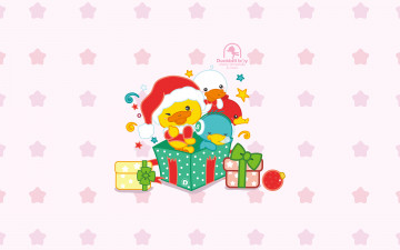 обоя праздничные, векторная графика , новый год, утки