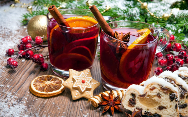 Обои картинки фото праздничные, угощения, печенье, глинтвейн, пирог