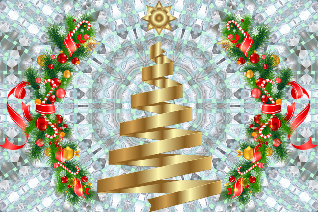 Обои картинки фото праздничные, векторная графика , новый год, ветки, игрушки, фон, шары