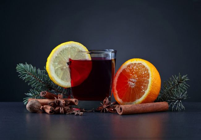 Обои картинки фото праздничные, угощения, апельсин, глинтвейн, корица, бадьян