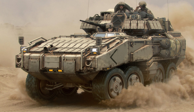 Обои картинки фото техника, военная техника, действие, пыль, движение, десантники, солдаты, военные, машина, броня, танк, война