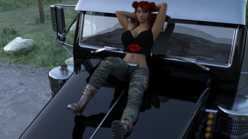 Картинка 3д+графика люди-авто мото+ people-+car+ +moto фон взгляд девушка