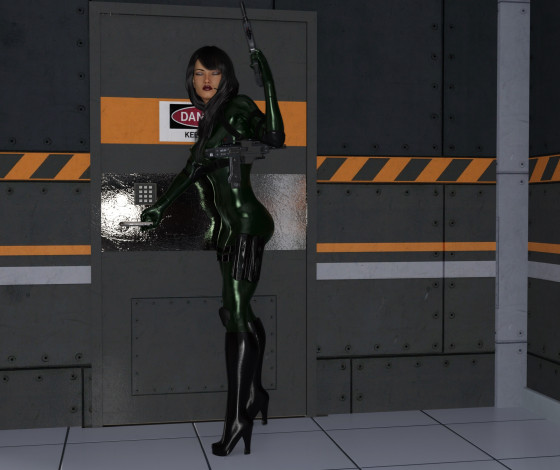 Обои картинки фото 3д графика, фантазия , fantasy, девушка, взгляд, фон, оружие