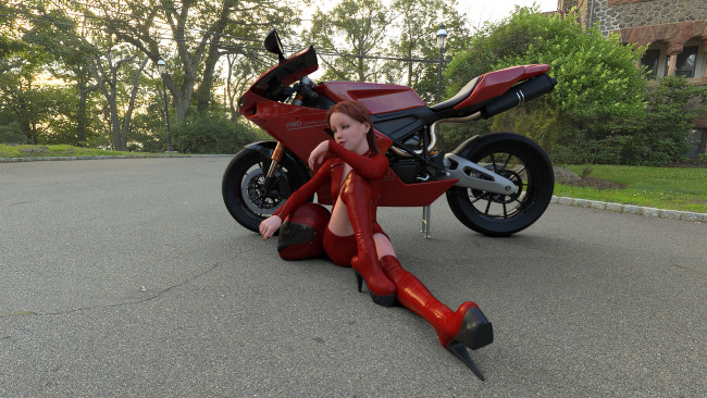 Обои картинки фото 3д графика, люди-авто, мото , people- car ,  moto, девушка, взгляд, фон, мотоцикл