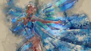 Картинка видео+игры overwatch девушка фон взгляд крылья