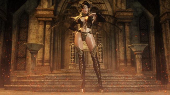 Обои картинки фото 3д графика, существа , creatures, девушка, фон, взгляд, рога, униформа