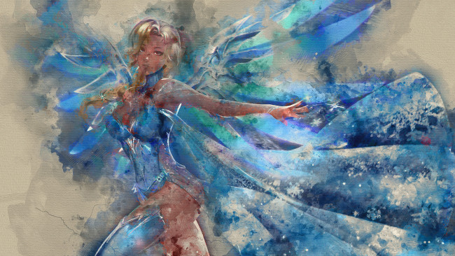 Обои картинки фото видео игры, overwatch, девушка, фон, взгляд, крылья