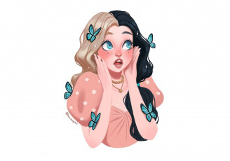 Картинка аниме животные +существа девушка бабочки