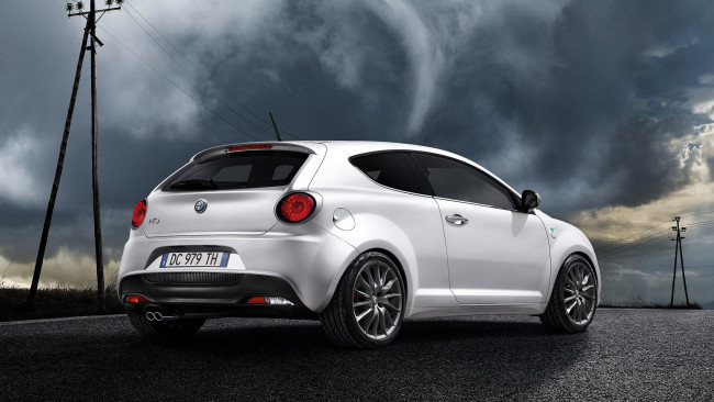 Обои картинки фото alfa romeo mito, автомобили, alfa romeo, белый, тучи, дорога