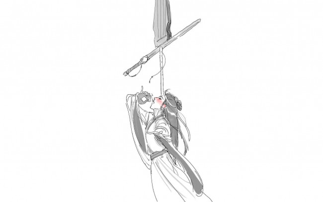 Обои картинки фото аниме, mo dao zu shi, вэй, усянь, кувшин, вино, флейта, гуцинь, меч