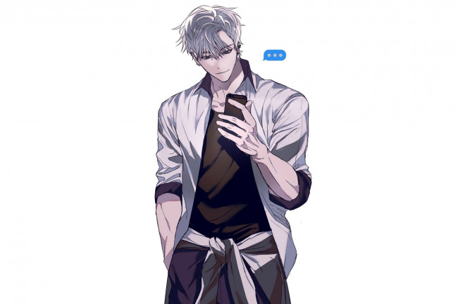Обои картинки фото аниме, unknown,  другое , парень, телефон