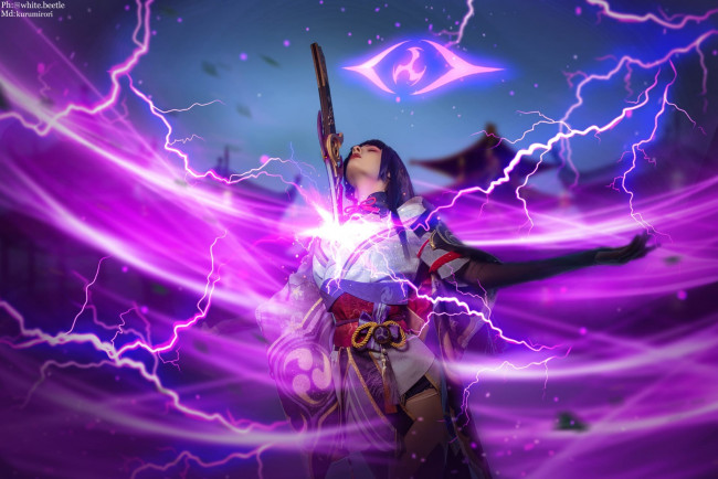 Обои картинки фото kurumirori, девушки, - креатив,  косплей, образ, костюм, молнии, магия