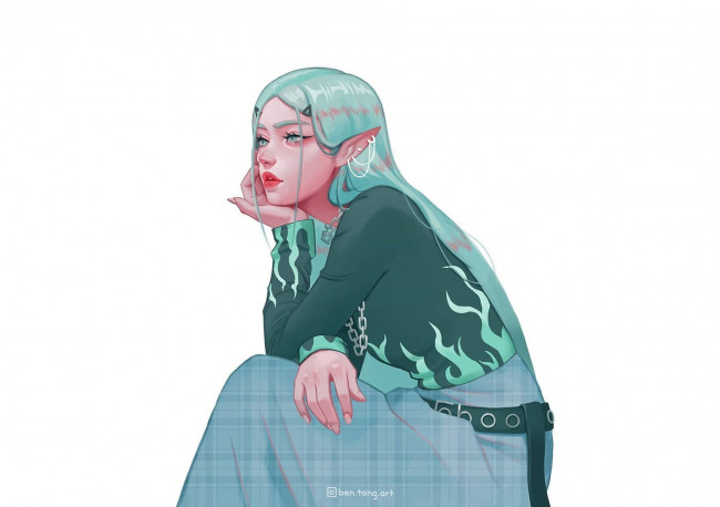 Обои картинки фото аниме, животные,  существа, девушка, эльфийка