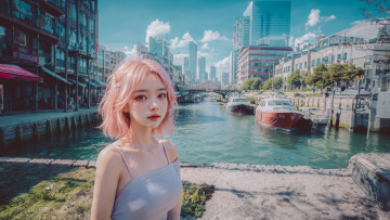 Картинка рисованное люди девушка в городе